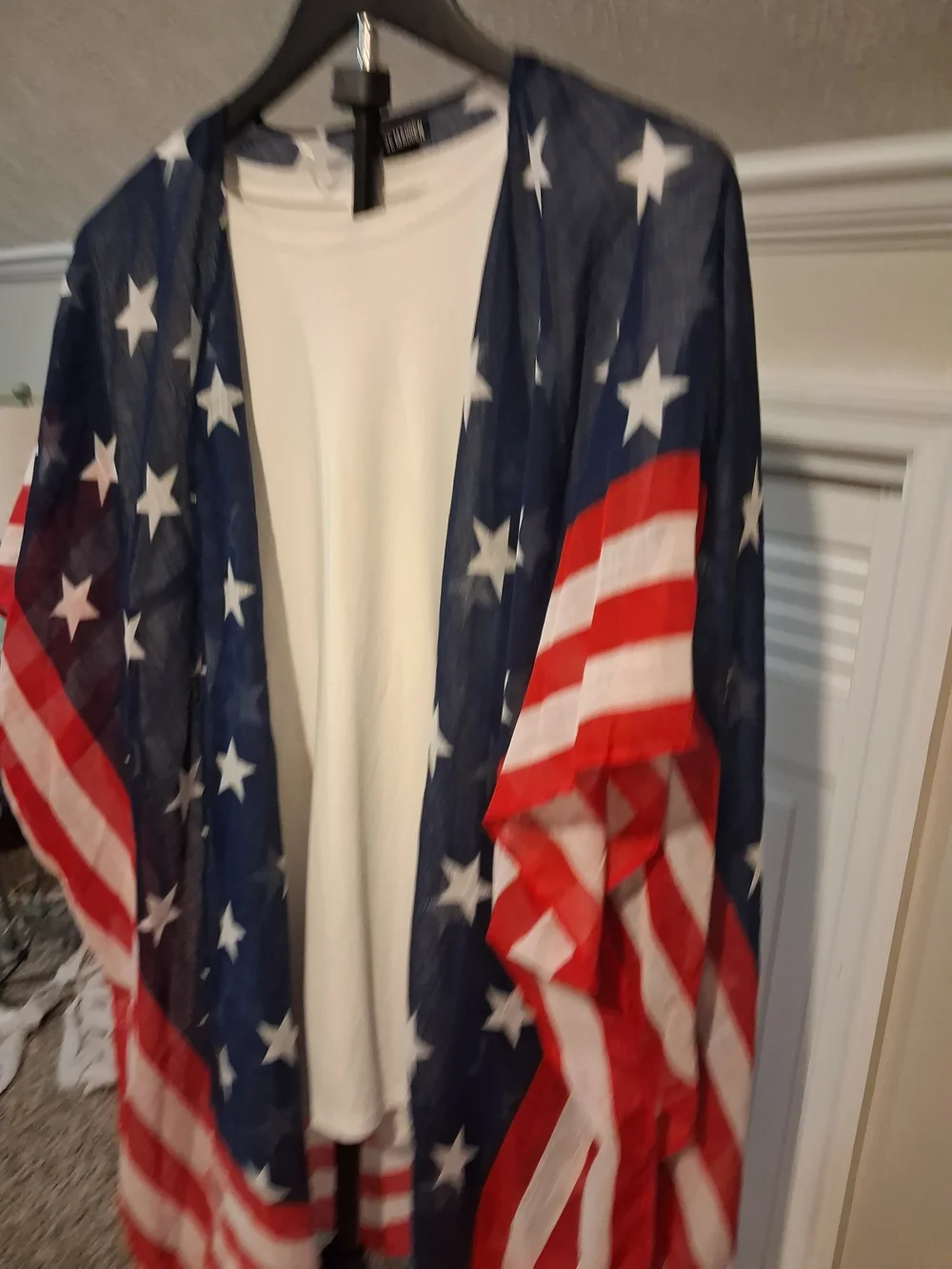 Steve Madden Blue and White Sheer Star Kimono. Beach Cover-up/Festive Cardigan